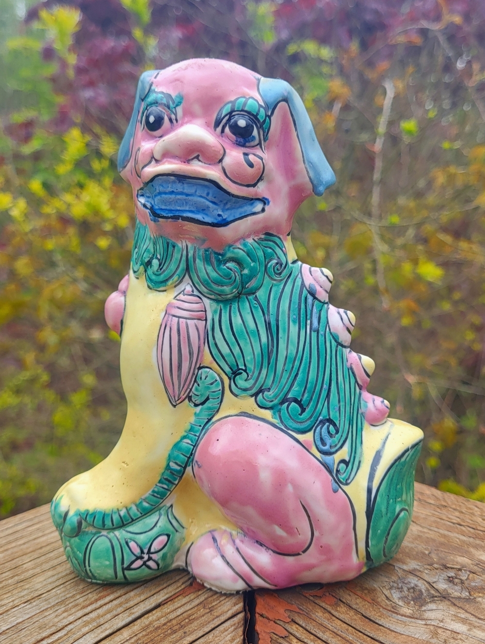 Vintage Chinese Sancai Glazed Foo Dog Guardian Lion Ceramic Figurine 6.5”